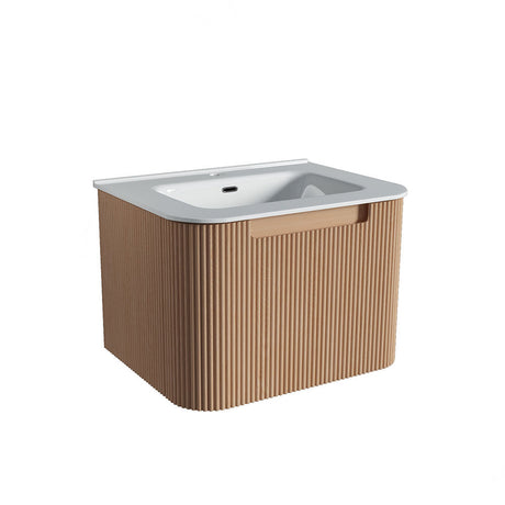 Fluted Natural Oak Wall-Hung Vanity Units - 600x460x420mm – alternate view