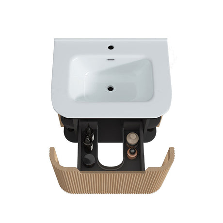 Fluted Natural Oak Wall-Hung Vanity Units - 600x460x420mm – detail view