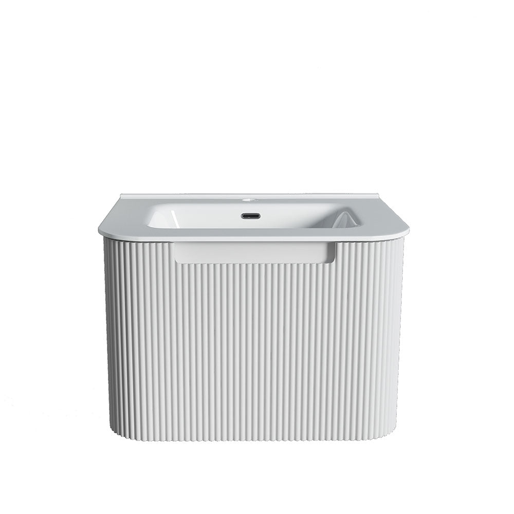 Fluted Matte White Wall-Hung Vanity Units - 600x460x420mm