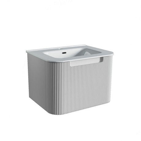Fluted Matte White Wall-Hung Vanity Units - 600x460x420mm – alternate view