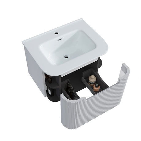 Fluted Matte White Wall-Hung Vanity Units - 600x460x420mm – view 4