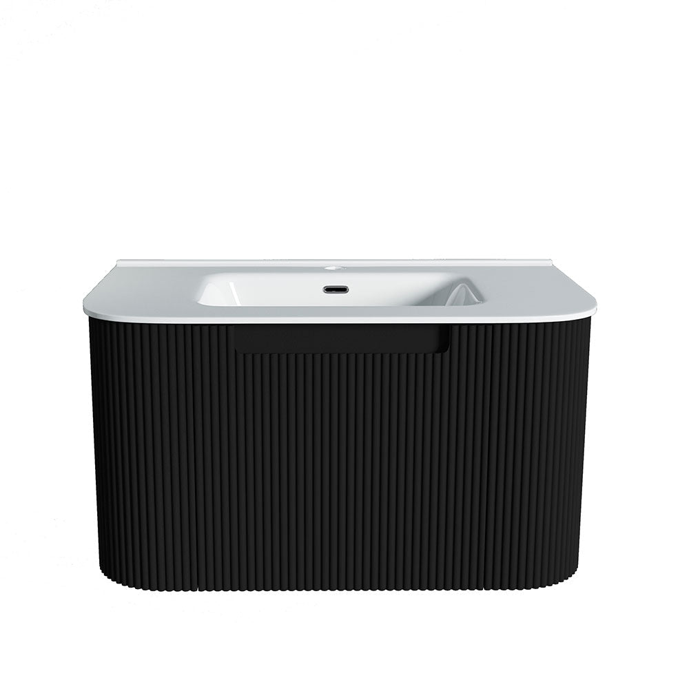 Fluted Matte Black Wall-Hung Vanity Units - 750x460x420mm