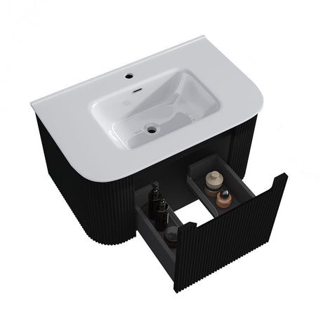 Fluted Matte Black Wall-Hung Vanity Units - 750x460x420mm – view 4