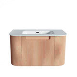 Fluted Natural Oak Wall-Hung Vanity Units - 750x460x420mm
