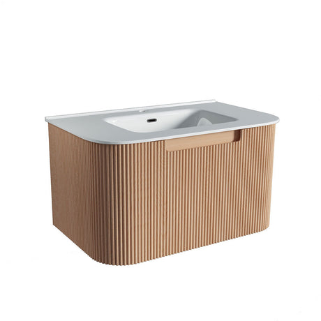 Fluted Natural Oak Wall-Hung Vanity Units - 750x460x420mm – alternate view