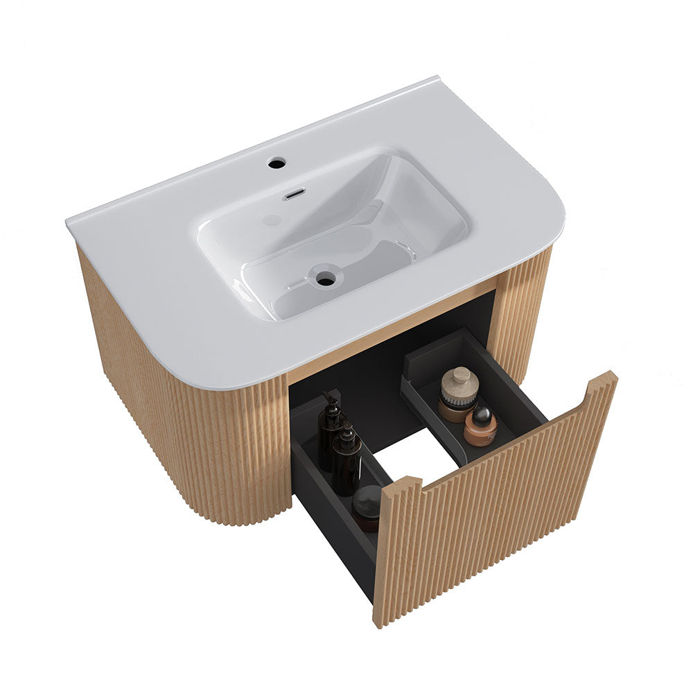Fluted Natural Oak Wall-Hung Vanity Units - 750x460x420mm – view 4