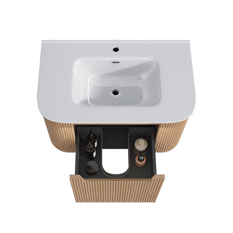 Fluted Natural Oak Wall-Hung Vanity Units - 750x460x420mm – detail view