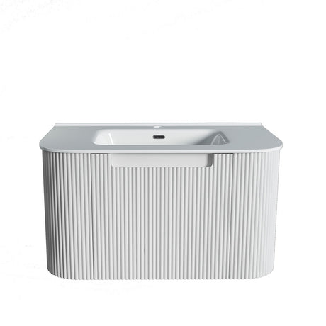 Fluted Matte White Wall-Hung Vanity Units - 750x460x420mm
