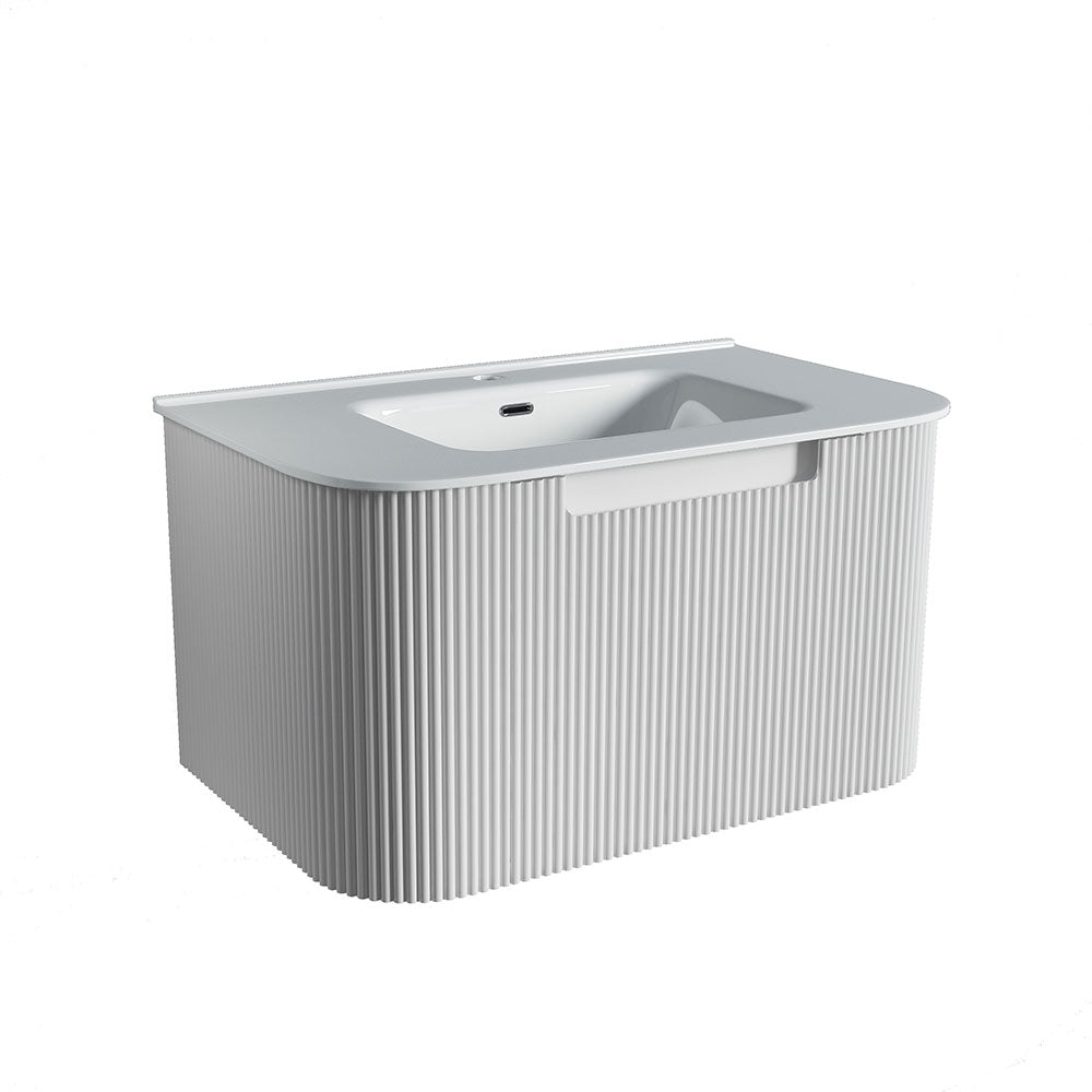 Fluted Matte White Wall-Hung Vanity Units - 750x460x420mm – alternate view