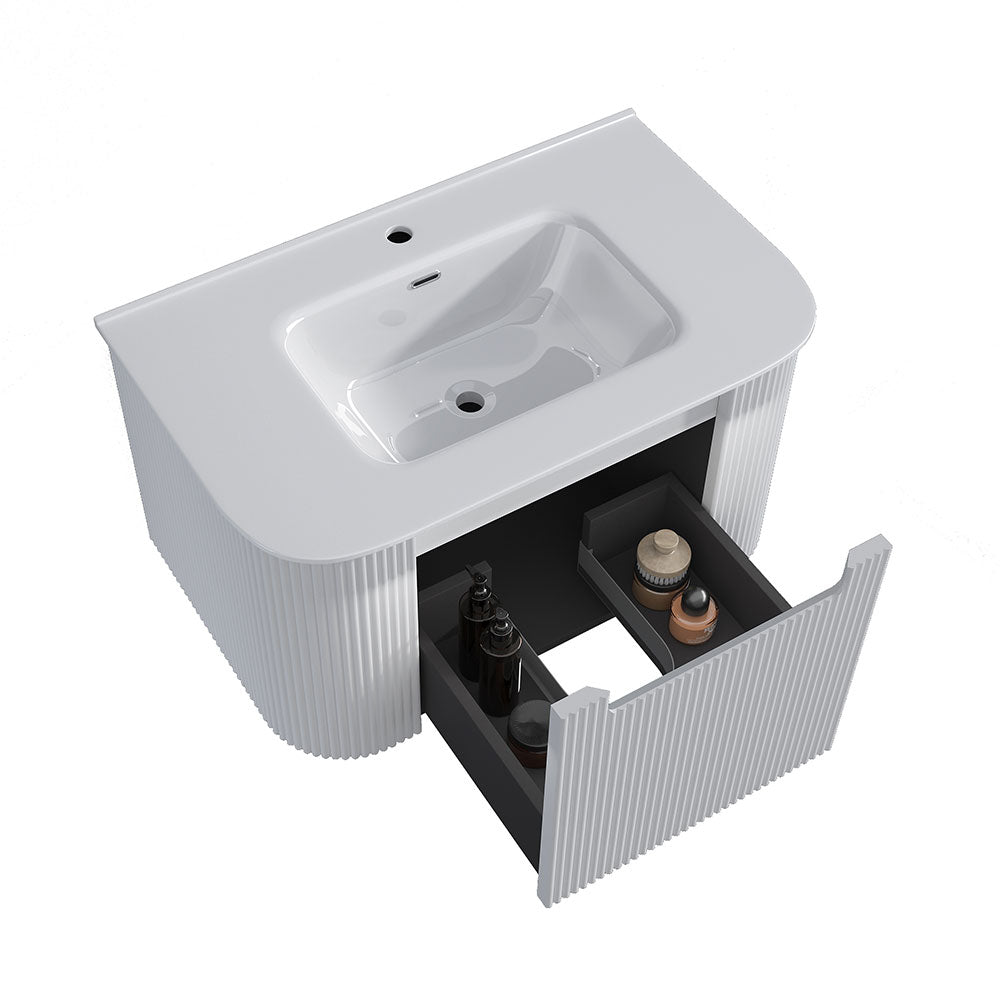 Fluted Matte White Wall-Hung Vanity Units - 750x460x420mm – view 4