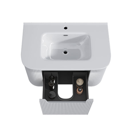 Fluted Matte White Wall-Hung Vanity Units - 750x460x420mm – detail view