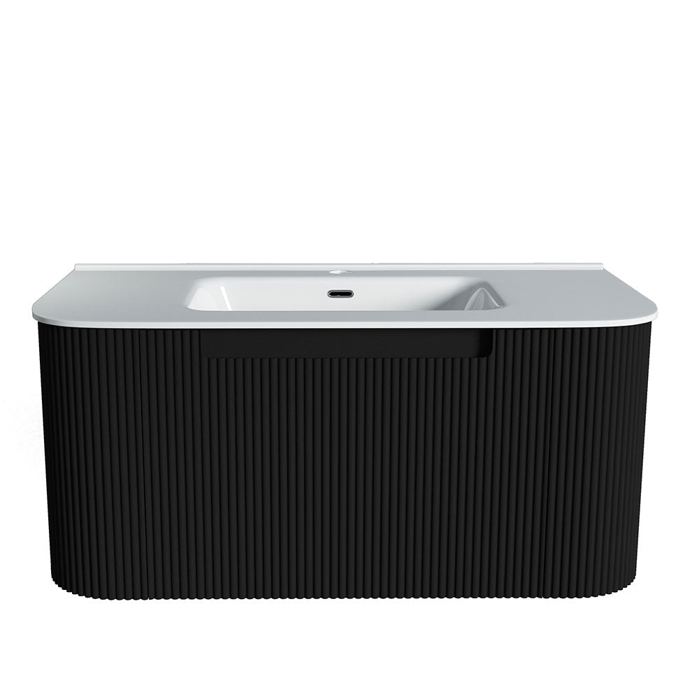 Fluted Matte Black Wall-Hung Vanity Units - 900x460x420mm