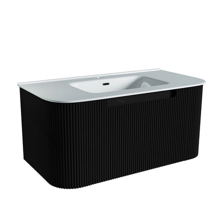 Fluted Matte Black Wall-Hung Vanity Units - 900x460x420mm – alternate view
