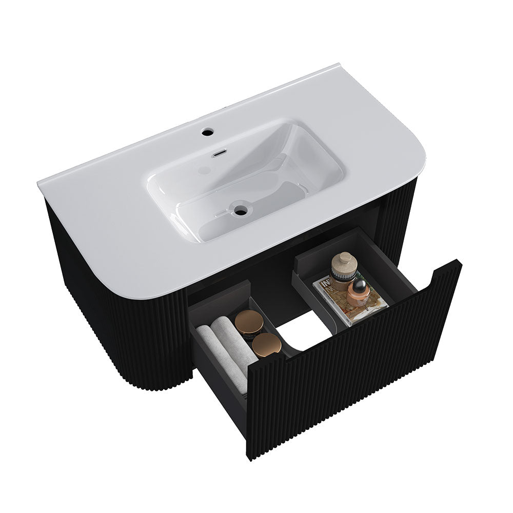 Fluted Matte Black Wall-Hung Vanity Units - 900x460x420mm – view 4