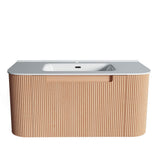 Fluted Natural Oak Wall-Hung Vanity Units - 900x460x420mm