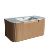 Fluted Natural Oak Wall-Hung Vanity Units - 900x460x420mm – alternate view
