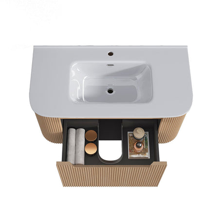 Fluted Natural Oak Wall-Hung Vanity Units - 900x460x420mm – view 4