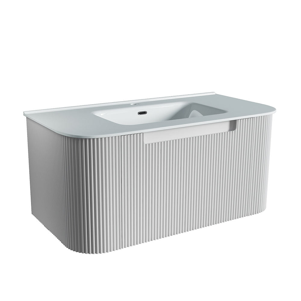Fluted Matte White Wall-Hung Vanity Units - 900x460x420mm – alternate view