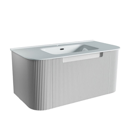 Fluted Matte White Wall-Hung Vanity Units - 900x460x420mm – alternate view