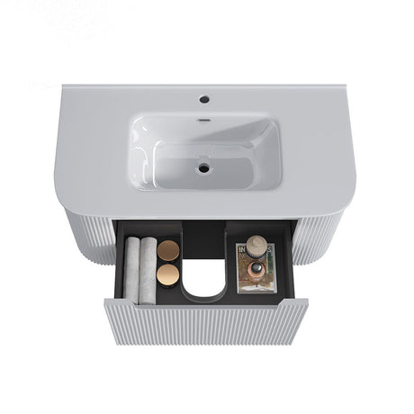 Fluted Matte White Wall-Hung Vanity Units - 900x460x420mm – detail view
