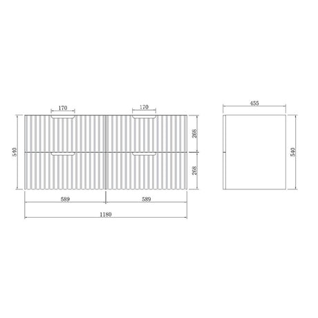 WHGR1200 - 1200x460x540mm - Wall Hung Vanity Four Drawer Matte White V Groove – alternate view