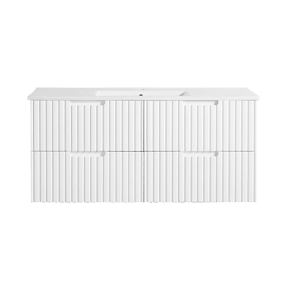 WHGR1200 - 1200x460x540mm - Wall Hung Vanity Four Drawer Matte White V Groove