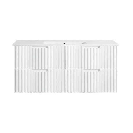 WHGR1200 - 1200x460x540mm - Wall Hung Vanity Four Drawer Matte White V Groove
