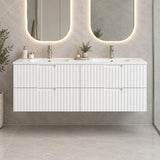 Grayson 1200mm Wall Hung V Groove Vanity Matte White Double Bowl - 1200x450x540mm