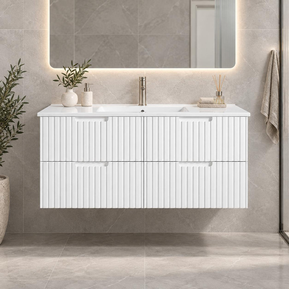 Grayson 1200mm Wall Hung V Groove Vanity Matte White - 1200x450x540mm