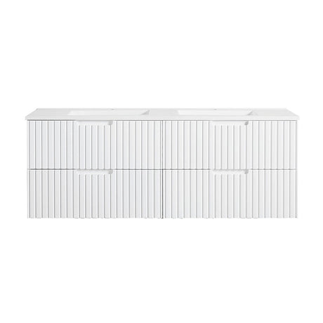 WHGR1500D - 1500x460x540mm - Wall Hung Vanity Four Drawer Matte White V Groove - Double Bowl