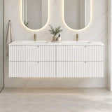 Grayson 1500mm Wall Hung V Groove Vanity Matte White Double Bowl- 1500x450x540mm