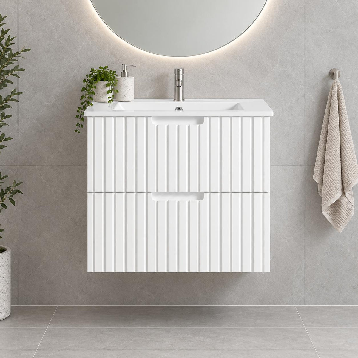 Grayson 600mm Wall Hung V Groove Vanity Matte White - 600x450x540mm