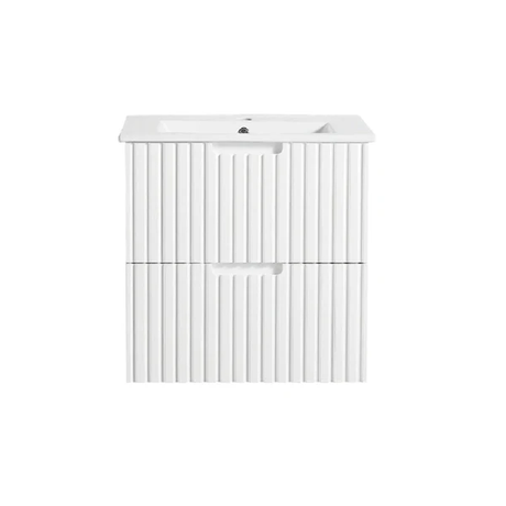 600mm Wall Hung Bathroom Vanity Two Drawer Matte White V Groove