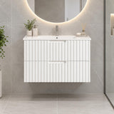 Grayson 750mm Wall Hung V Groove Vanity Matte White - 750x450x540mm