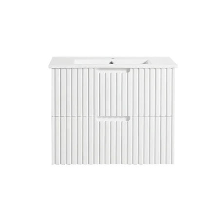750mm Wall Hung Bathroom Vanity Two Drawer Matte White V Groove