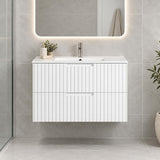 Grayson 900mm Wall Hung V Groove Vanity Matte White - 900x450x540mm