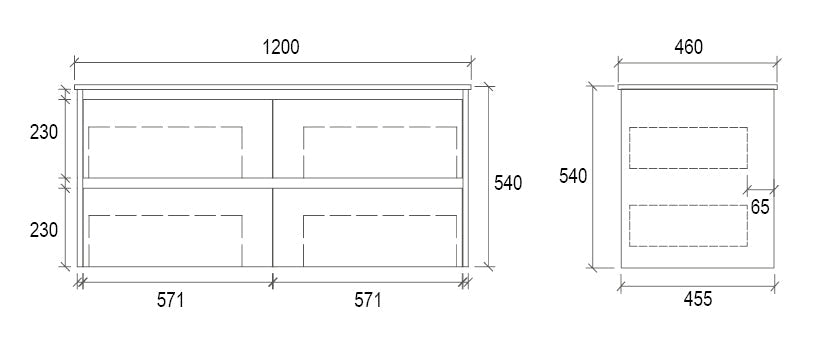 WHLM1200 - 1200x460x540mm Wall Hung Veneer Vanity with Ceramic Basin – alternate view