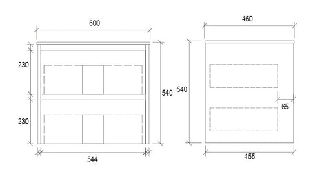 WHLM600 - 600x460x540mm Wall Hung Veneer Vanity with Ceramic Basin – alternate view