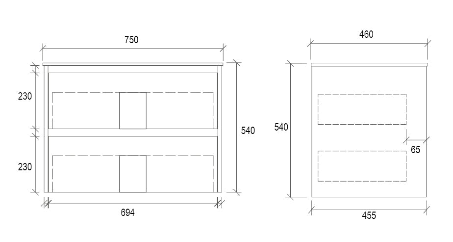 WHLM750 - 750x460x540mm Wall Hung Veneer Vanity with Ceramic Basin – alternate view