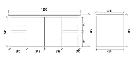 WHSH1200 - 1200x460x540mm Wall Hung Vanity with Shaker Doors – alternate view