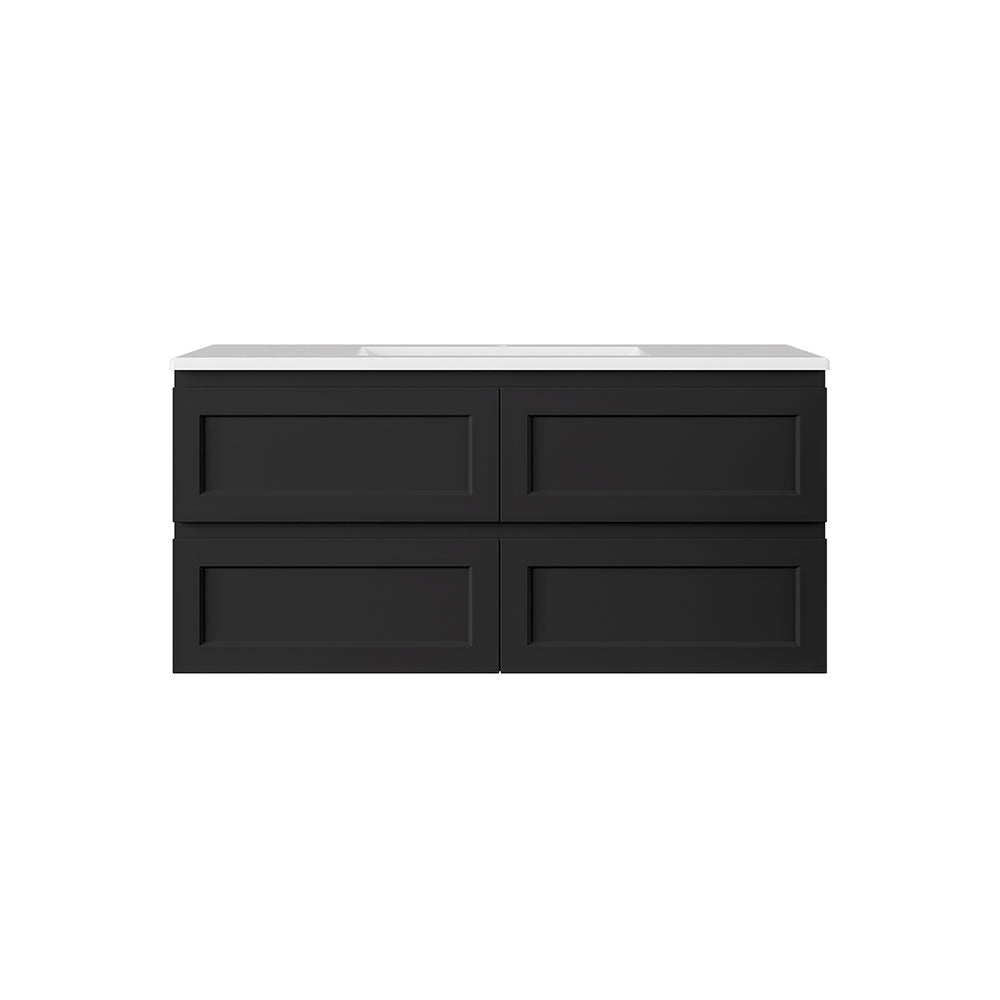 WHSH1200MB - 1200x460x540mm Wall Hung Shaker Style Vanity with Ceramic Basin