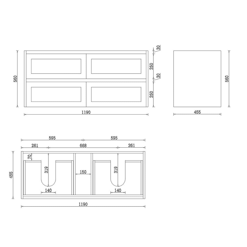 WHSH1200DMB - 1200x460x540mm Wall Hung Shaker Style Vanity with Ceramic Basin – alternate view