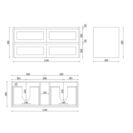 WHSH1200DMB - 1200x460x540mm Wall Hung Shaker Style Vanity with Ceramic Basin – alternate view
