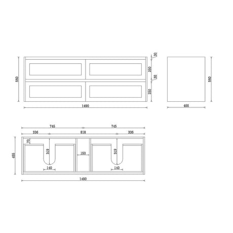 WHSH1500DMB - 1500x460x540mm Wall Hung Shaker Style Vanity with Ceramic Basin – alternate view