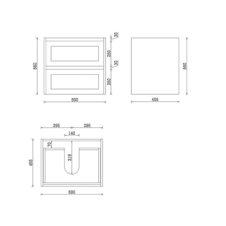 WHSH600MB - 600x460x540mm Wall Hung Shaker Style Vanity with Ceramic Basin – alternate view