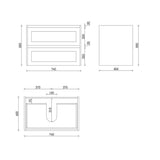 WHSH750MB - 750x460x540mm Wall Hung Shaker Style Vanity with Ceramic Basin – alternate view