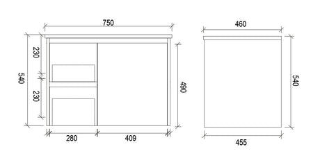 WHSH750L - 750x460x540mm Wall Hung Vanity with Shaker Doors – alternate view