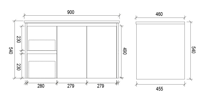 WHSH900L - 900x460x540mm Wall Hung Vanity with Shaker Doors – alternate view