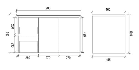 WHSH900L - 900x460x540mm Wall Hung Vanity with Shaker Doors – alternate view