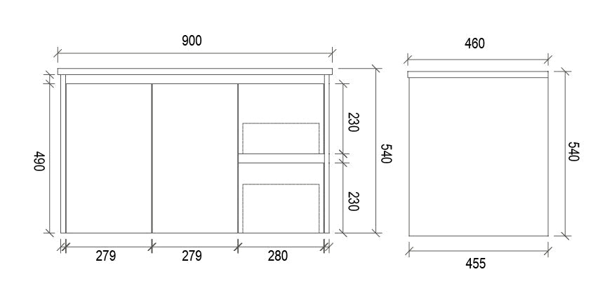 WHSH900R - 900x460x540mm Wall Hung Vanity with Shaker Doors – alternate view